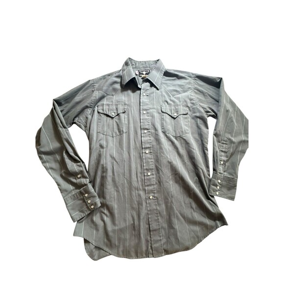 VTG Flying R Ranchwear Western Shirt Mens L Gray Striped Pearl Snap USA made - Picture 1 of 13